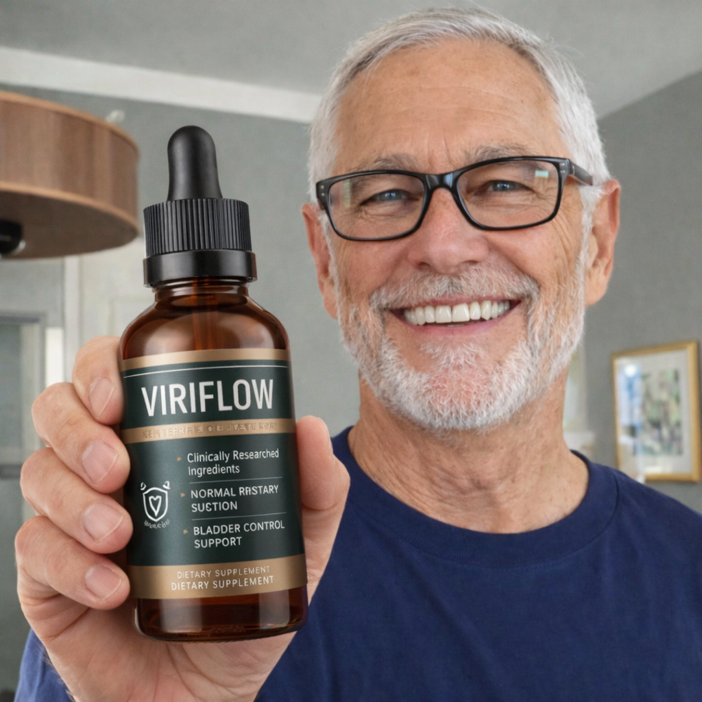 Homem apresentando suplemento Viriflow